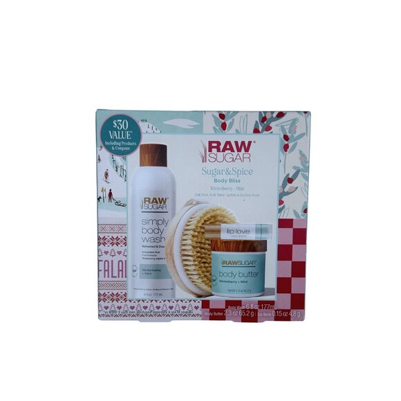 NIB Raw Sugar Other - NIB Raw Sugar Sugar & Spice Body Bliss 4-Piece Gift Set with Dry Body Brush